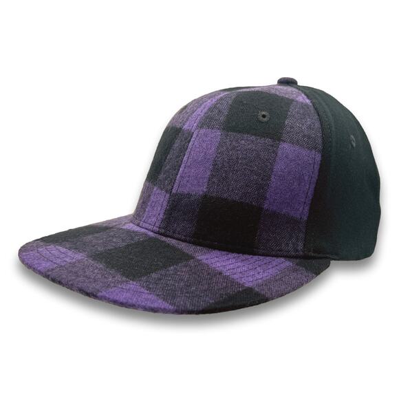 Plaid Purple Baseball Cap Flat Bill One Size Flex Fitting Spandex Lumberjack Hat - Picture 3 of 8